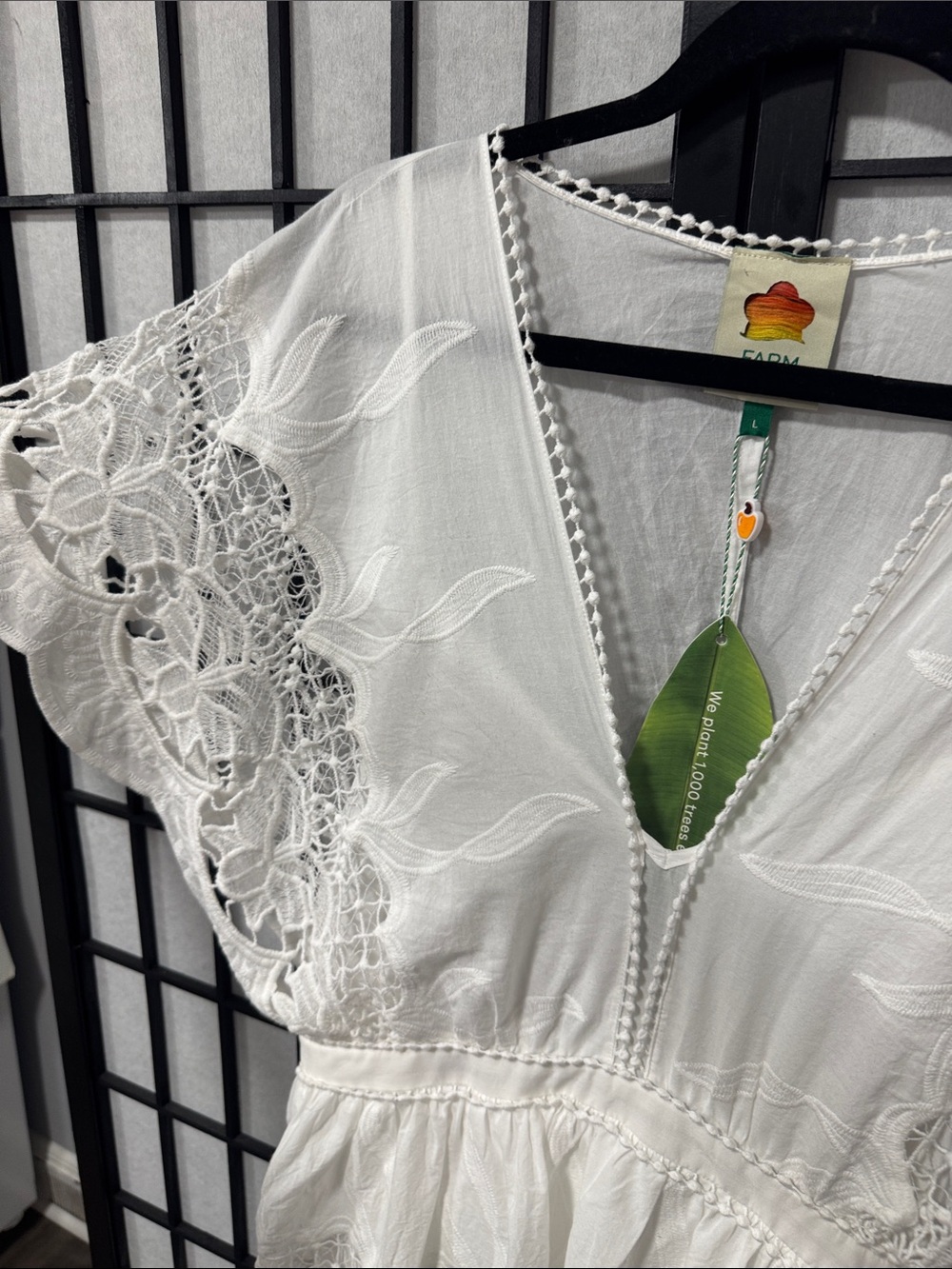πΏβ¨ FARM Rio size L Off-White Richelieu Midi Dress β¨πΏ - Picture 10 of 12
